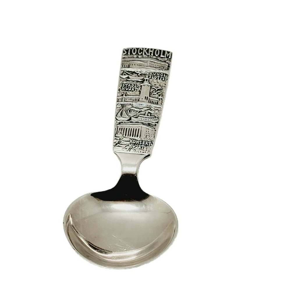 Vintage Gabextraimqnsalp Stockholm Embossed Silver Plated Souvenir Spoon